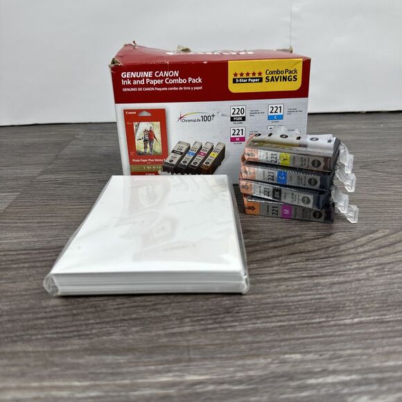 Canon Genuine Ink & Paper Combo Pack 220 PGBK 221 C 221 M 221 Y 50 Sheets Paper - Picture 1 of 7